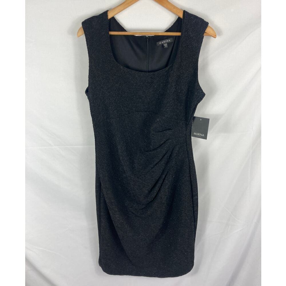 NWT Marina Sparkle Gathered Side Black Dress Size 12